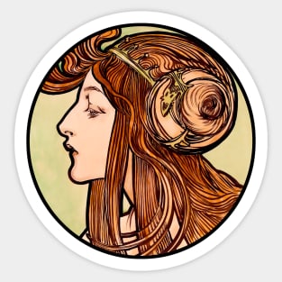 Art Nouveau woman bust  retro with colorful vintage  design Sticker